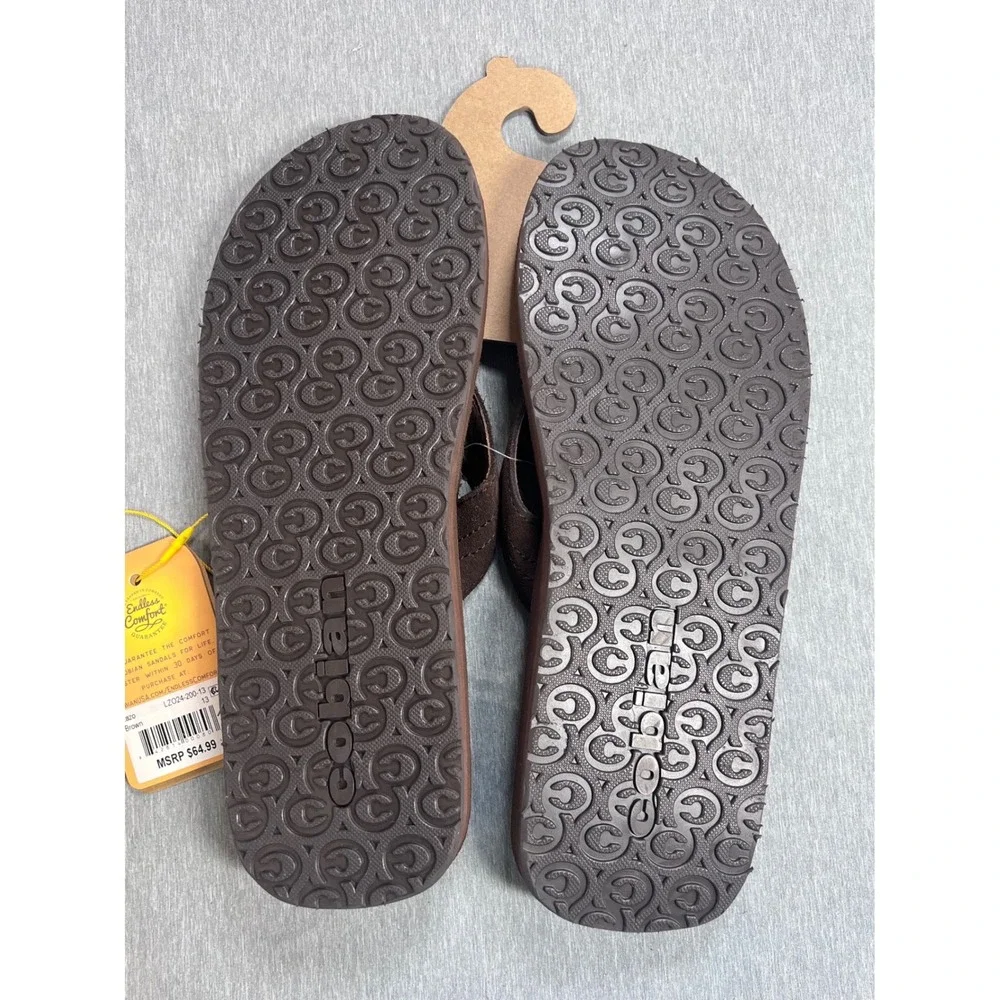 NEW Cobian Campo Lazo Brown Premium Leather Flip Flops Mens Sandals Size 13 $65